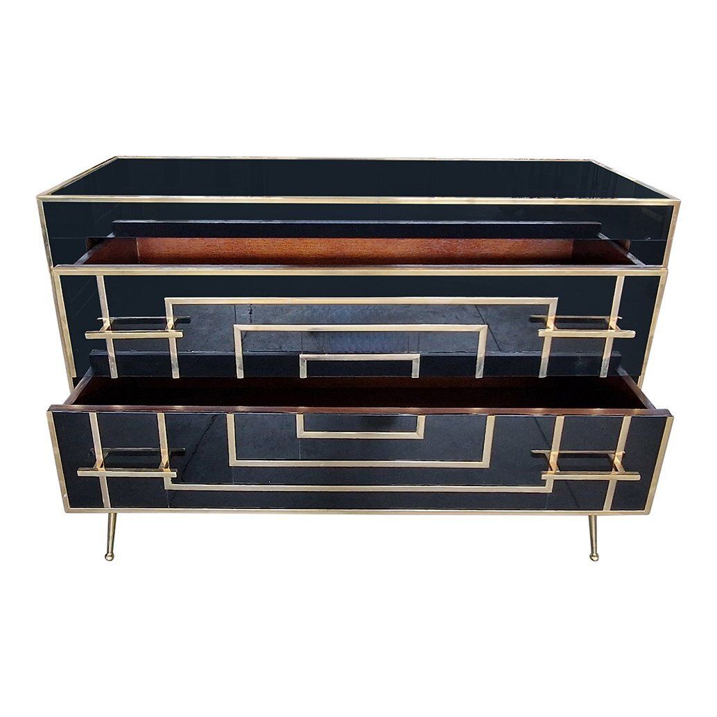 photo furniture Dresser With Two Drawers In Black Murano Glass, 1980s