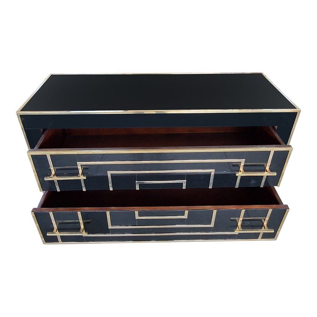 photo for sale Dresser With Two Drawers In Black Murano Glass, 1980s