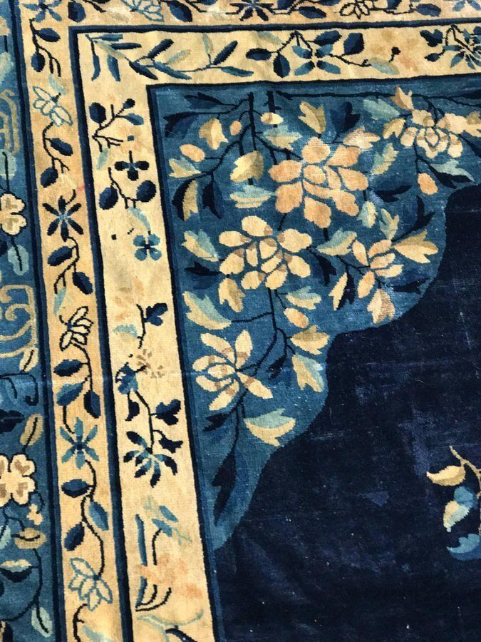 Antique Blue Chinese Peking Rug, 1920s photo furniture