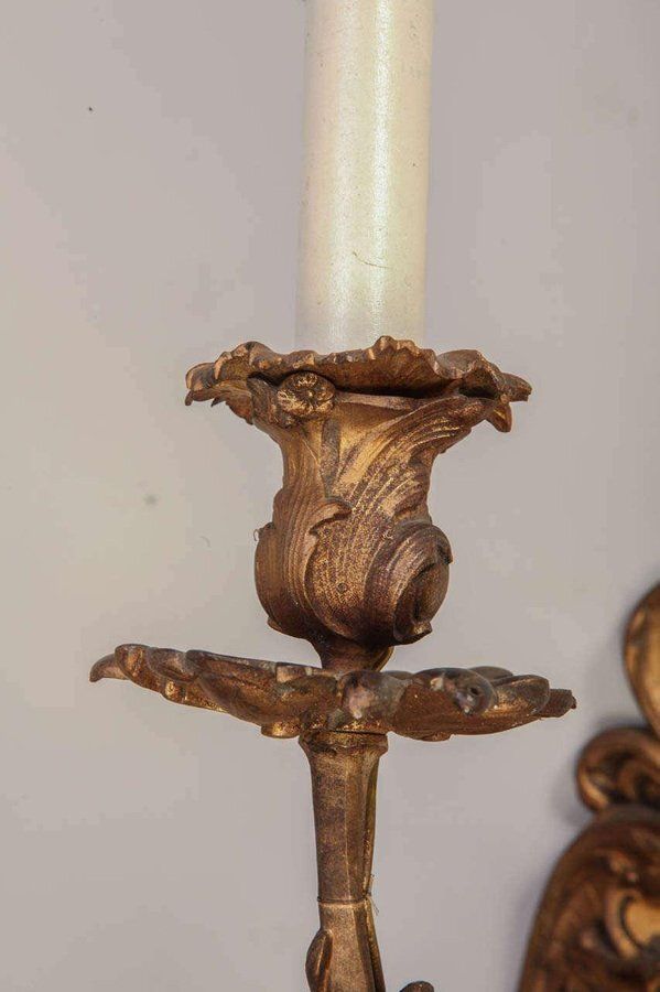 French Mid 19th Century Louis XV Style Ormolu Six Arm Sconces, Set Of 2 photo Lighting