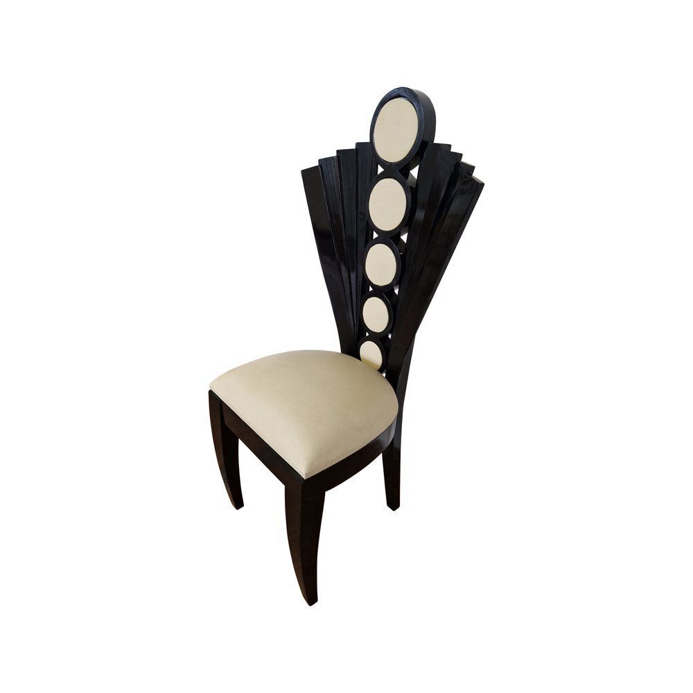 Deco Line Chair In Black Lacquered Wood And Ivory Eco Leather, 1980s photo for sale