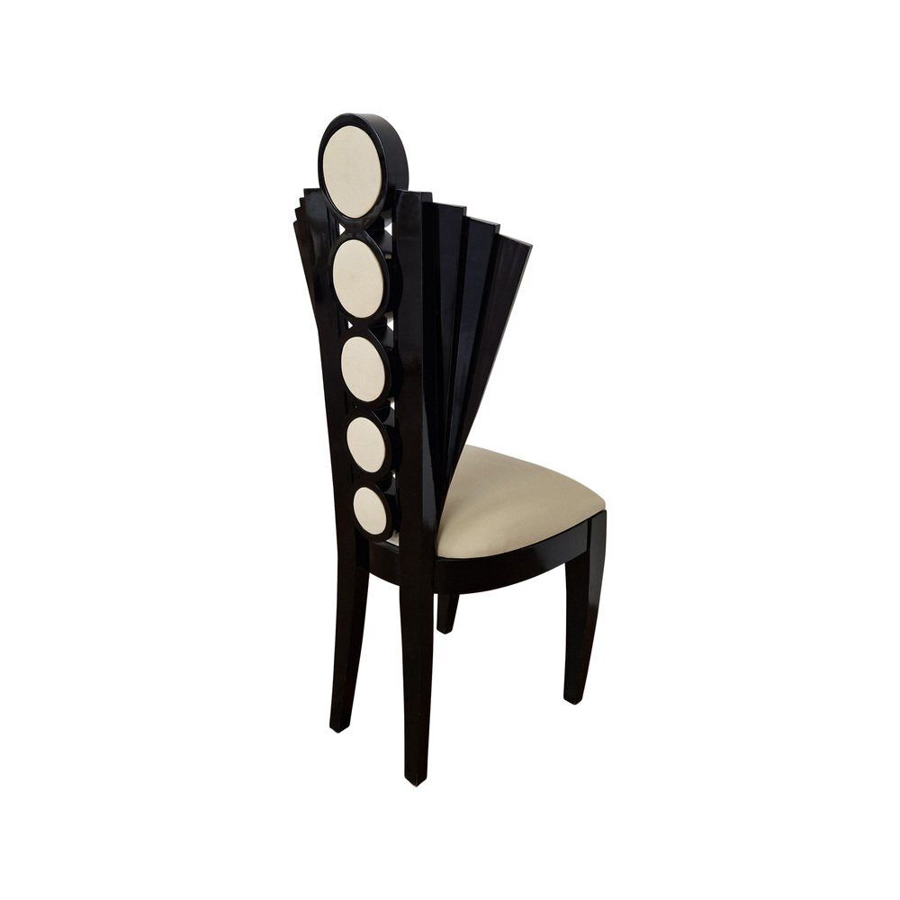 Deco Line Chair In Black Lacquered Wood And Ivory Eco Leather, 1980s photo Furniture