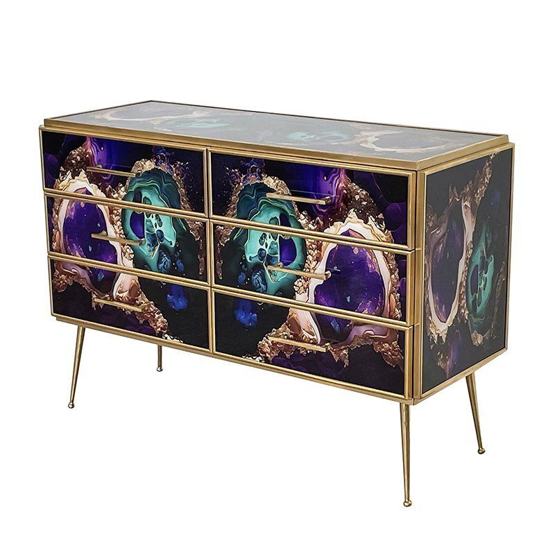 Chest Of 6 Drawers In Multicolored Murano Glass photo vintage