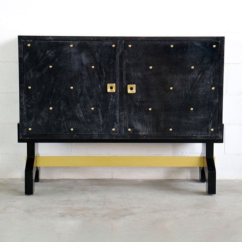 Two Door Sideboard In Black Parchment, 1980s