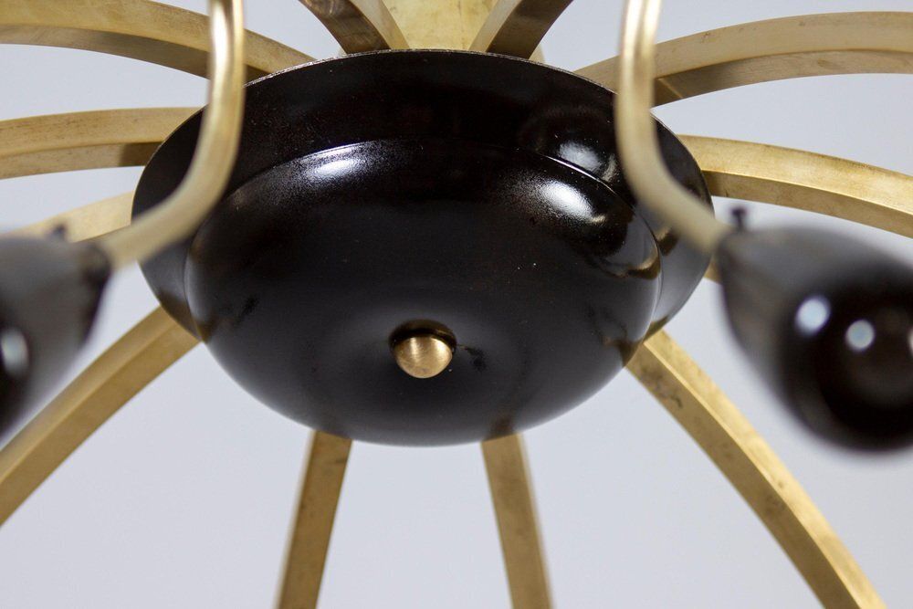Mid Century Brass And Murano Glass Chandelier In The Style Of Stilnovo, 1950s photo 4016.0
