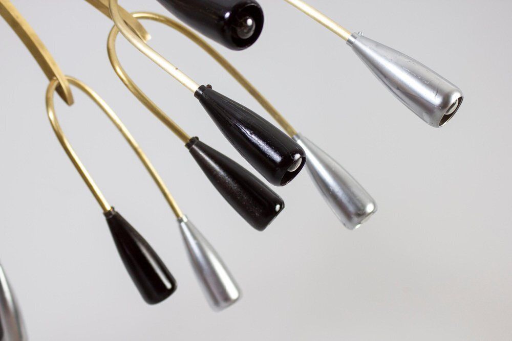 Mid Century Brass And Murano Glass Chandelier In The Style Of Stilnovo, 1950s photo vinterior