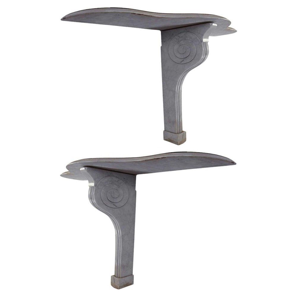 Italian Carrara White Marble Console Tables, 1950s, Set Of 2