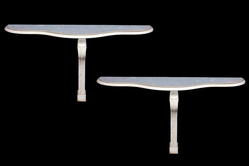 Italian Carrara White Marble Console Tables, 1950s, Set Of 2 photo for sale