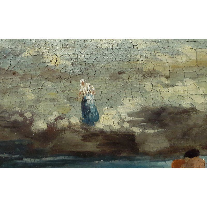 Landscape With Characters By The River, Oil On Canvas, Framed photo vinterior
