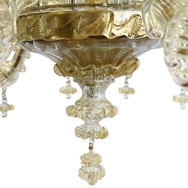 photo furniture Boat Chandelier In Gold Crystal Murano Glass, 1950s