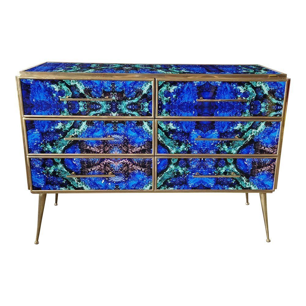 Wooden Dresser In Lapis Lazuli Glass With Six Drawers, 1980s photo furniture