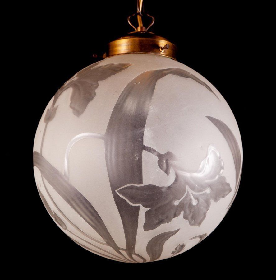 Liberty Engraved Glass Sphere Chandelier Or Lantern, Italy, 1940 photo 7427.0