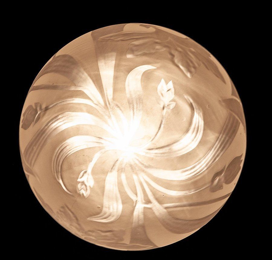 photo furniture Liberty Engraved Glass Sphere Chandelier Or Lantern, Italy, 1940