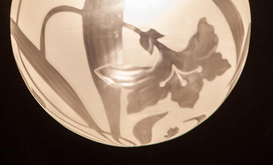 photo vintage Liberty Engraved Glass Sphere Chandelier Or Lantern, Italy, 1940