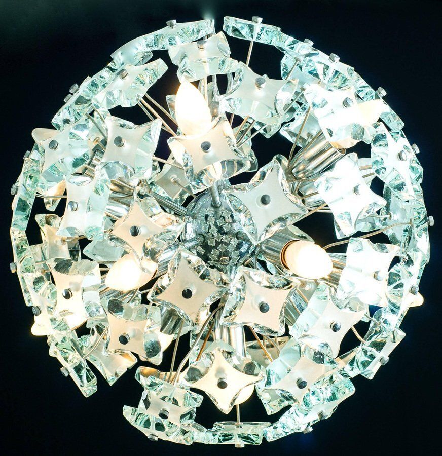 photo for sale Sputnik Cut Glass Chandelier From Fontana Arte, 1960s