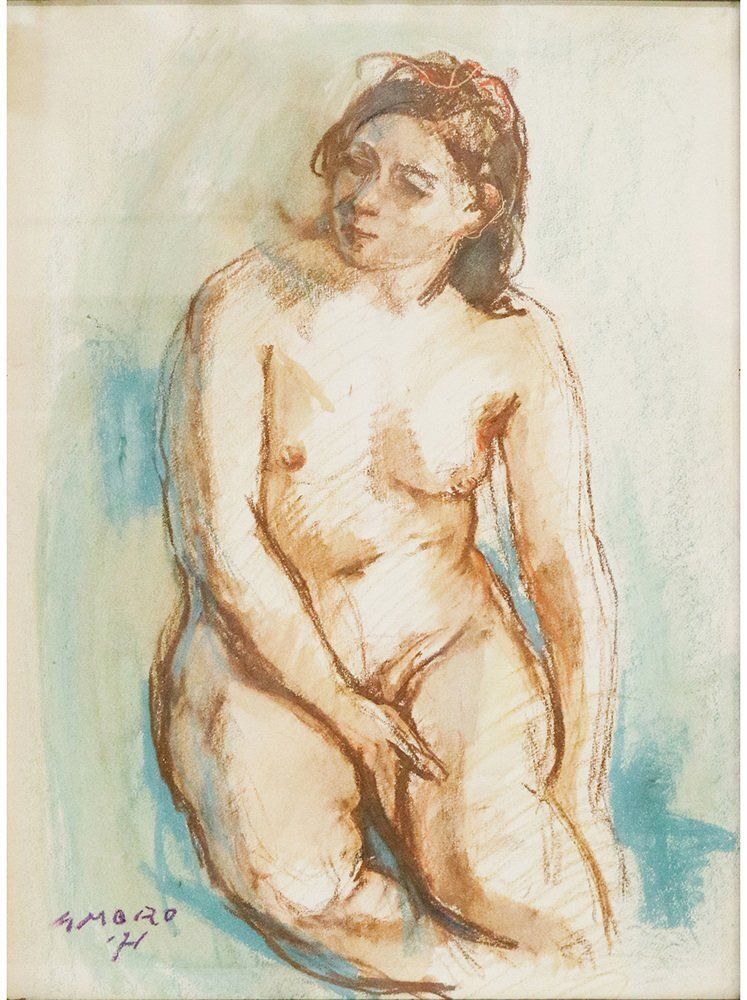 Moro, Nude Of Seated Woman, 1971, Pastel