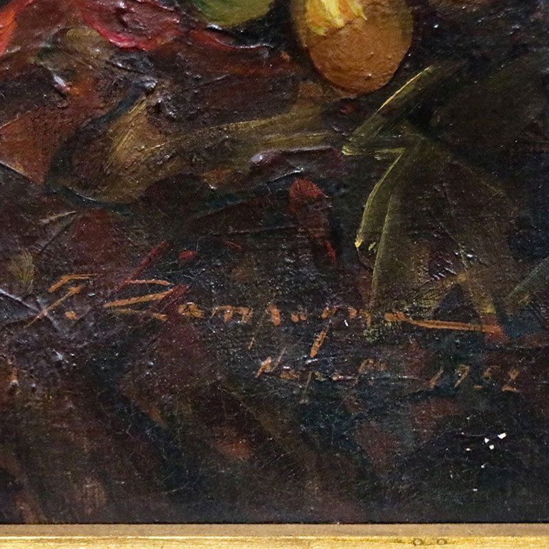 G. Zampogna, Dead Nature Of Flowers And Fruit, 1952, Oil On Canvas, Framed photo buy