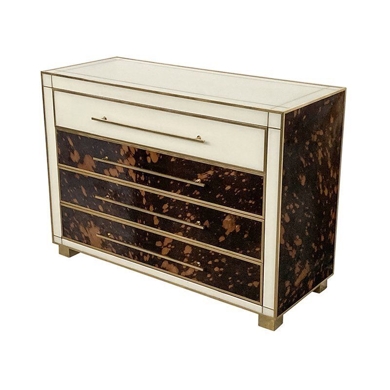 Chest Of Drawers In White Murano Glass And Cow Leather, 1980s photo for sale