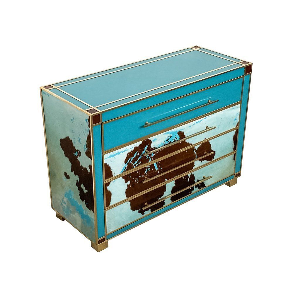 Dresser In Blue Murano Glass And Cow Leather, 1980s photo vinterior