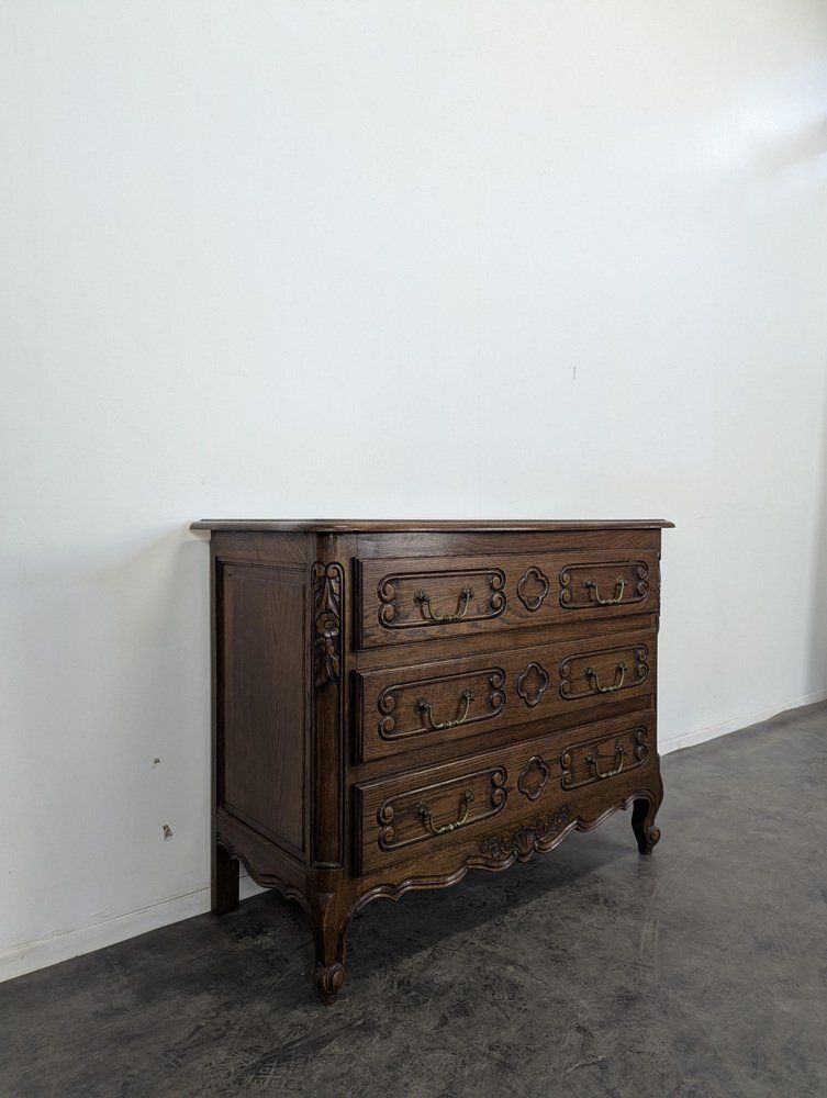 Neo Rustic Louis XV Style Chest Of Drawers In Oak photo for sale