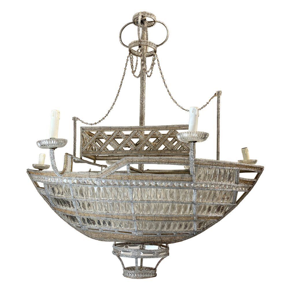 Boat  Shaped 10 Light Chandelier With Murano Glass Cards photo furniture