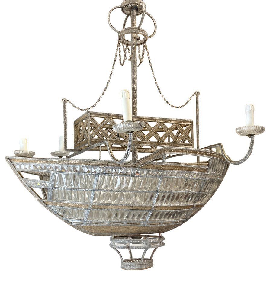 Boat  Shaped 10 Light Chandelier With Murano Glass Cards photo 8567.0