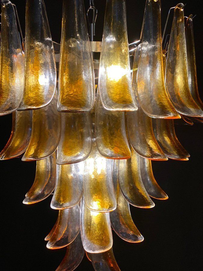 Large Vintage Italian Murano Chandelier With Amber Glass Petals, 1970s photo for sale