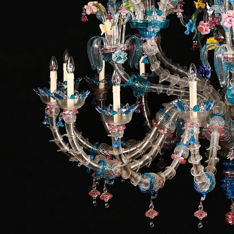 Murano Glass Chandelier With Multicolored Crystal In The Style Of Rezzonico, 1930s photo vinterior