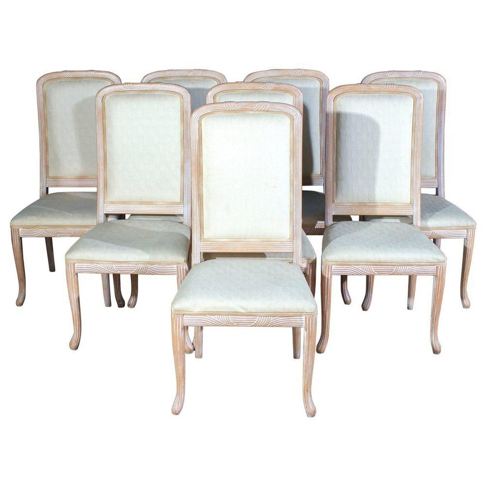 Italian White Decapé Wood Chairs, 1970s, Set Of 8