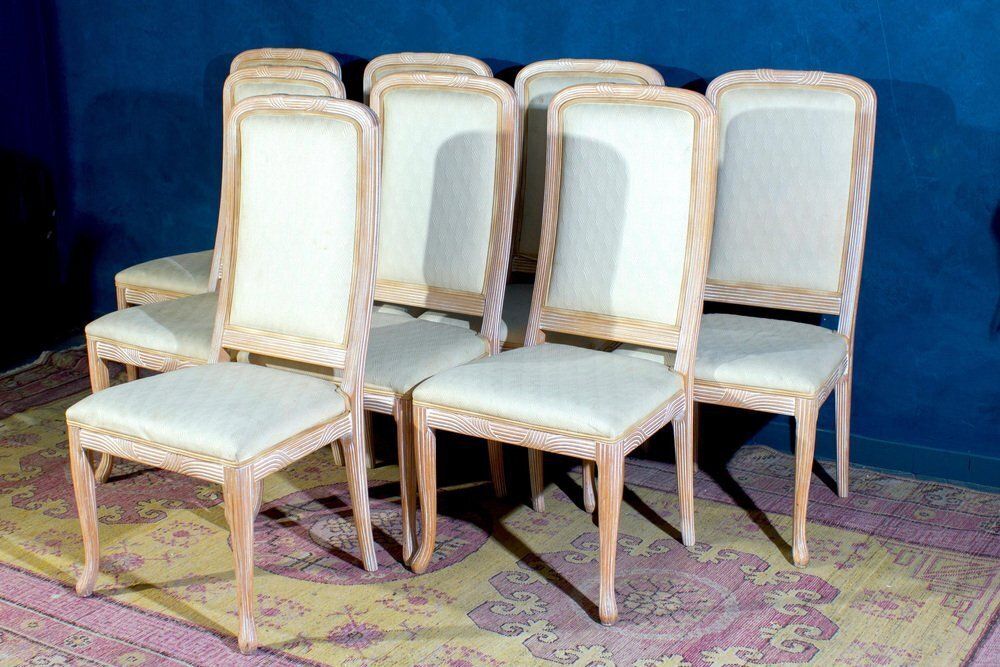 Italian White Decapé Wood Chairs, 1970s, Set Of 8 photo buy