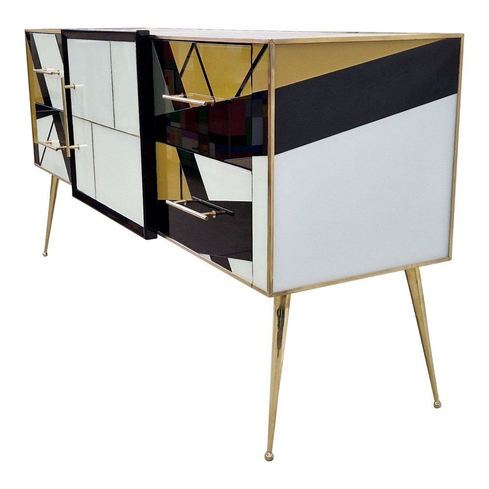 Credenza With Four Drawers And One Door In Murano Glass, 1980s photo Furniture
