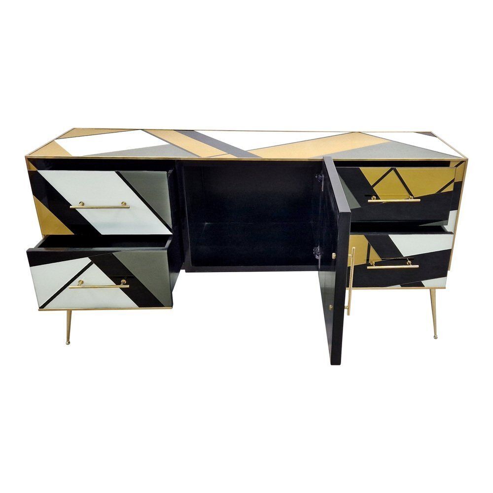 Credenza With Four Drawers And One Door In Murano Glass, 1980s photo vintage