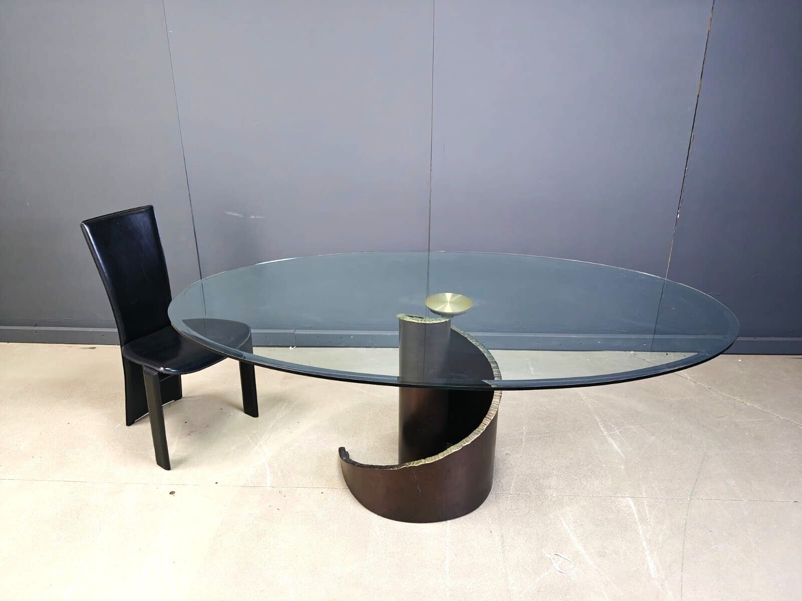 1990s Brutalist Style Glass And Bronze Dining Table By Barilone For Roche Bobois photo furniture