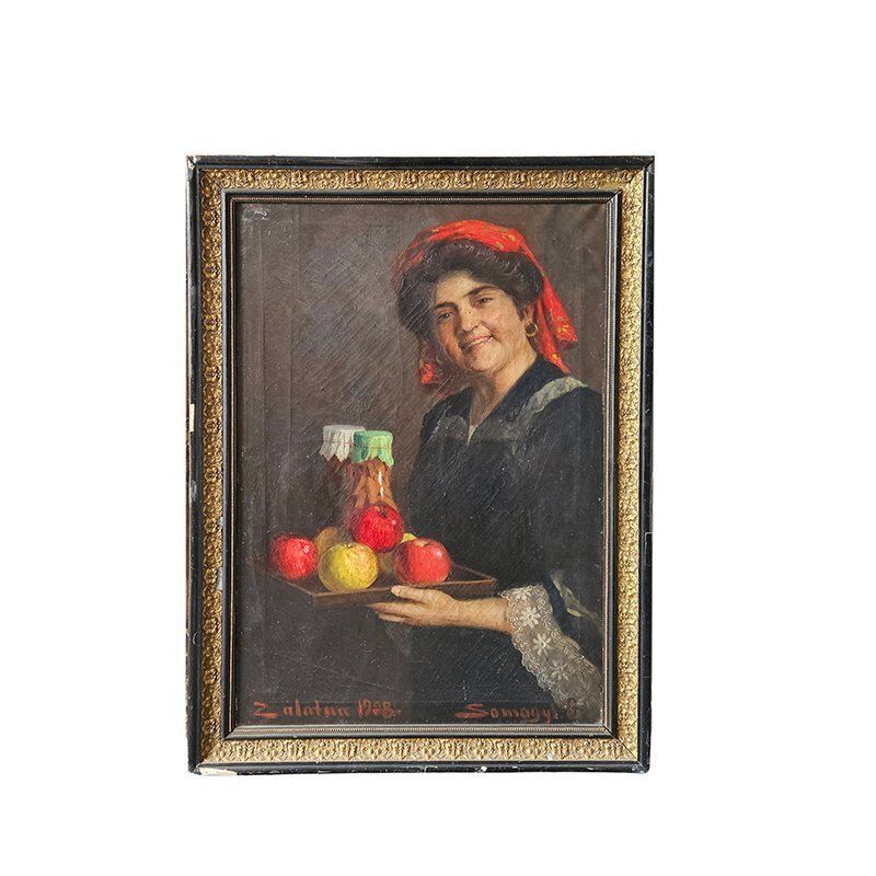 Woman With A Fruit Tray, 1960s, Oil On Canvas