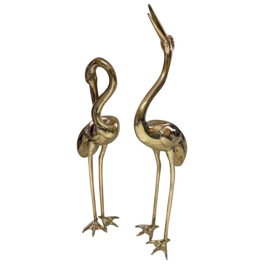 Large Gilt Bronze Sculptures Of Herons, Set Of 2