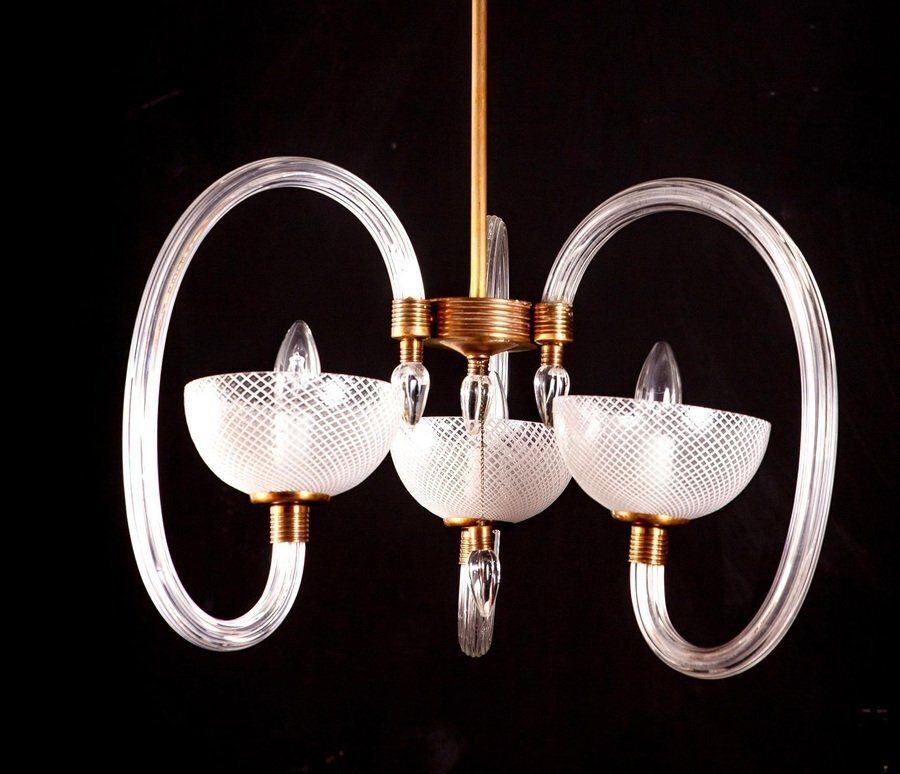 photo for sale Reticello Murano Glass Chandelier By Ercole Barovier, 1940s