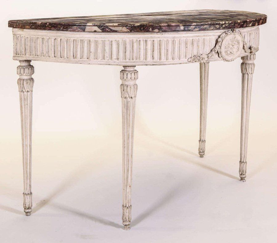 18th Century Italian Louis XVI Ivory Painted Demilune Console Table photo vinterior