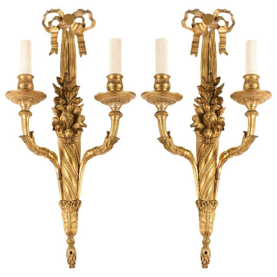 18th Century French Louis XVI Ormolu 2 Arm Sconces, 1780, Set Of 2