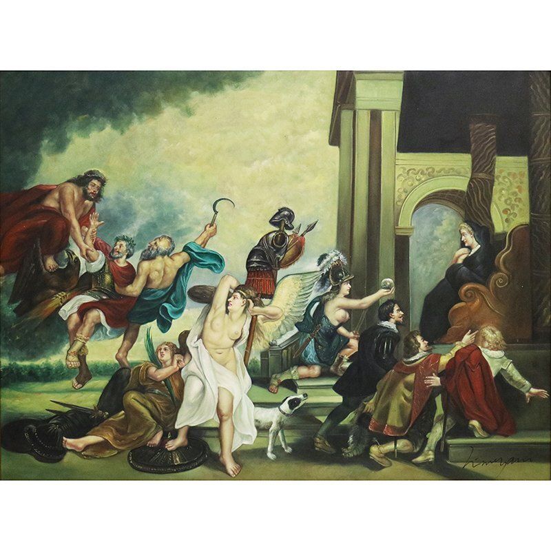 Nobles And Mythology, 1800s, Oil On Canvas, Framed photo furniture