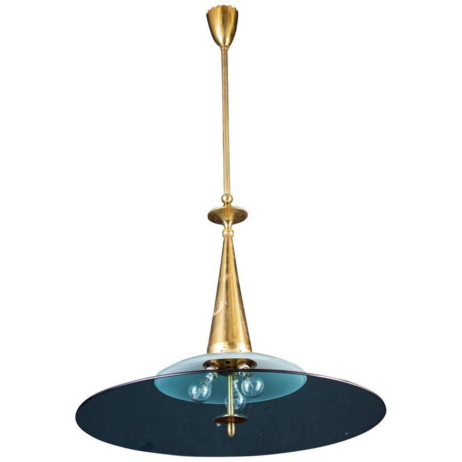 Round Crystal And Brass Chandelier By Max Ingrand For Fontana Arte, 1940s