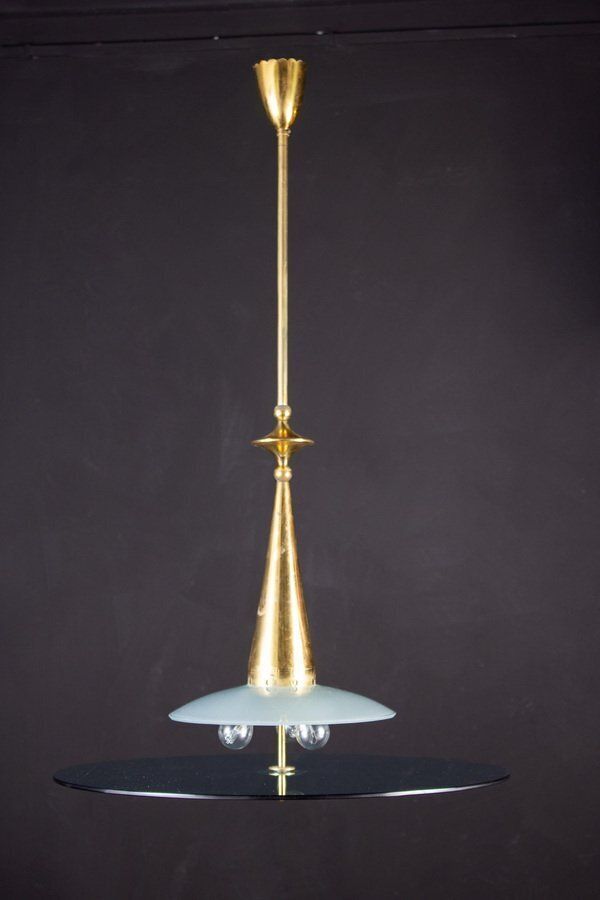 Round Crystal And Brass Chandelier By Max Ingrand For Fontana Arte, 1940s photo Lighting