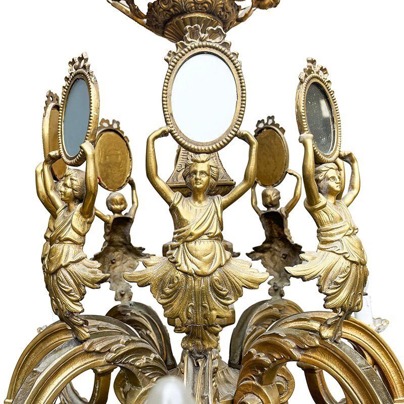 First Half Of The 20th Century Golden Bronze Chandelier photo vintage