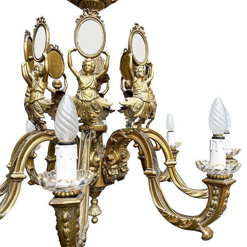 Lighting First Half Of The 20th Century Golden Bronze Chandelier photo