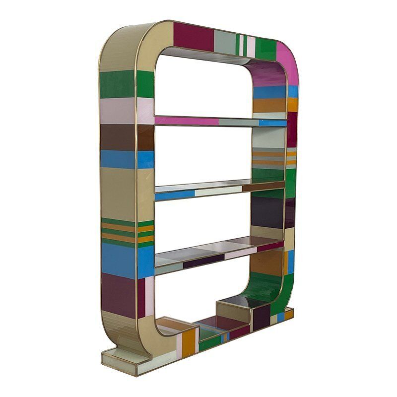 Art Deco Bifacceral Library In Multicolor Murano Glass, 1990s photo for sale