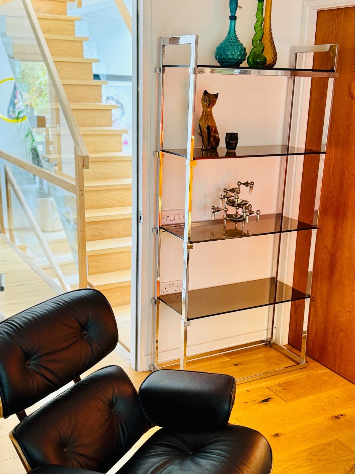 Pieff Lisse Chrome Plated Smoked Glass Shelving Unit/Bookcase, 1970s