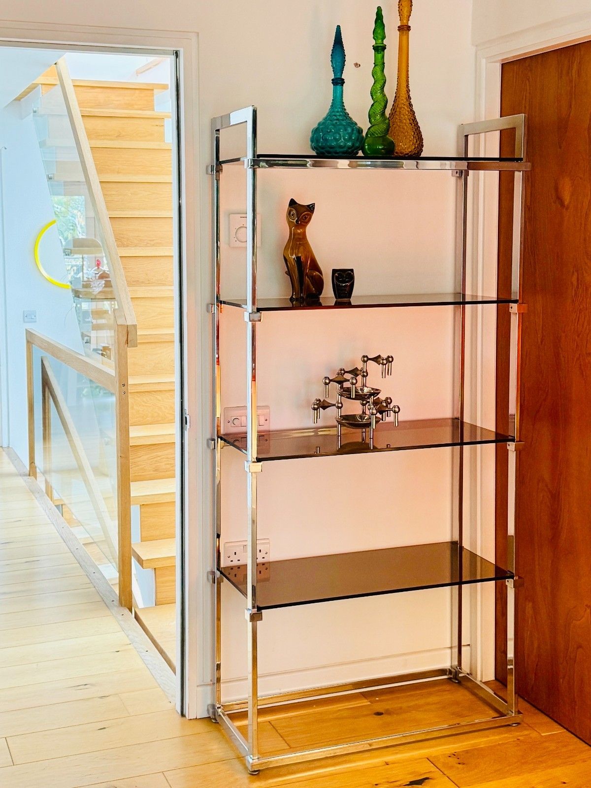 photo for sale Pieff Lisse Chrome Plated Smoked Glass Shelving Unit/Bookcase, 1970s