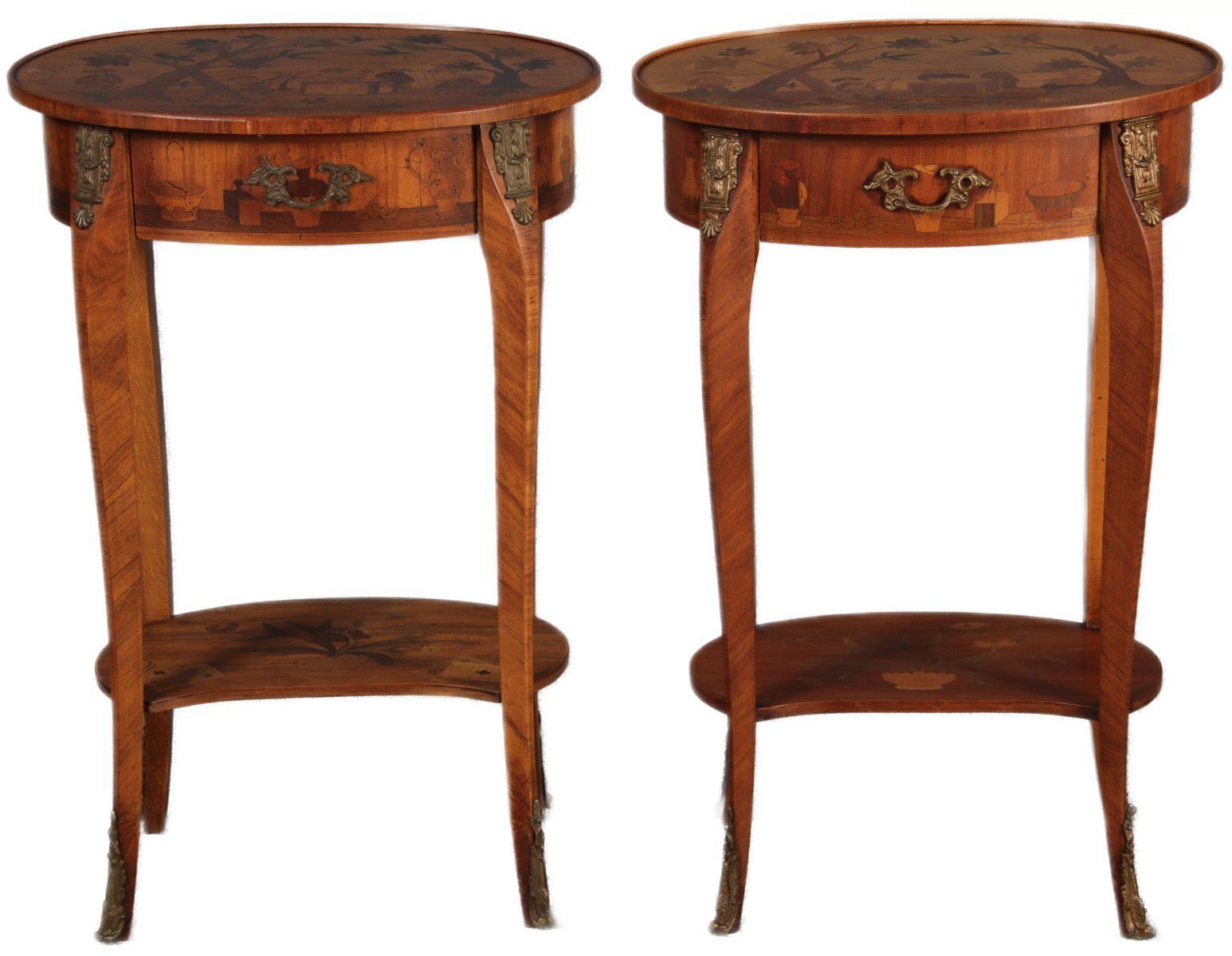 Antique Louis XV Style Side Tables With Chinoiserie Inlay, 1920s, Set Of 2 photo furniture