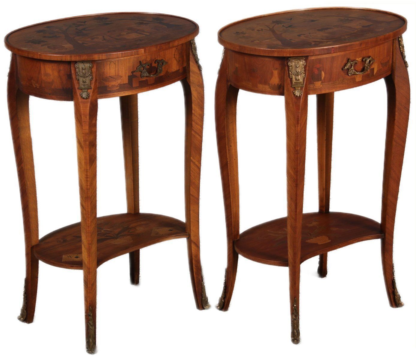 Antique Louis XV Style Side Tables With Chinoiserie Inlay, 1920s, Set Of 2 photo for sale