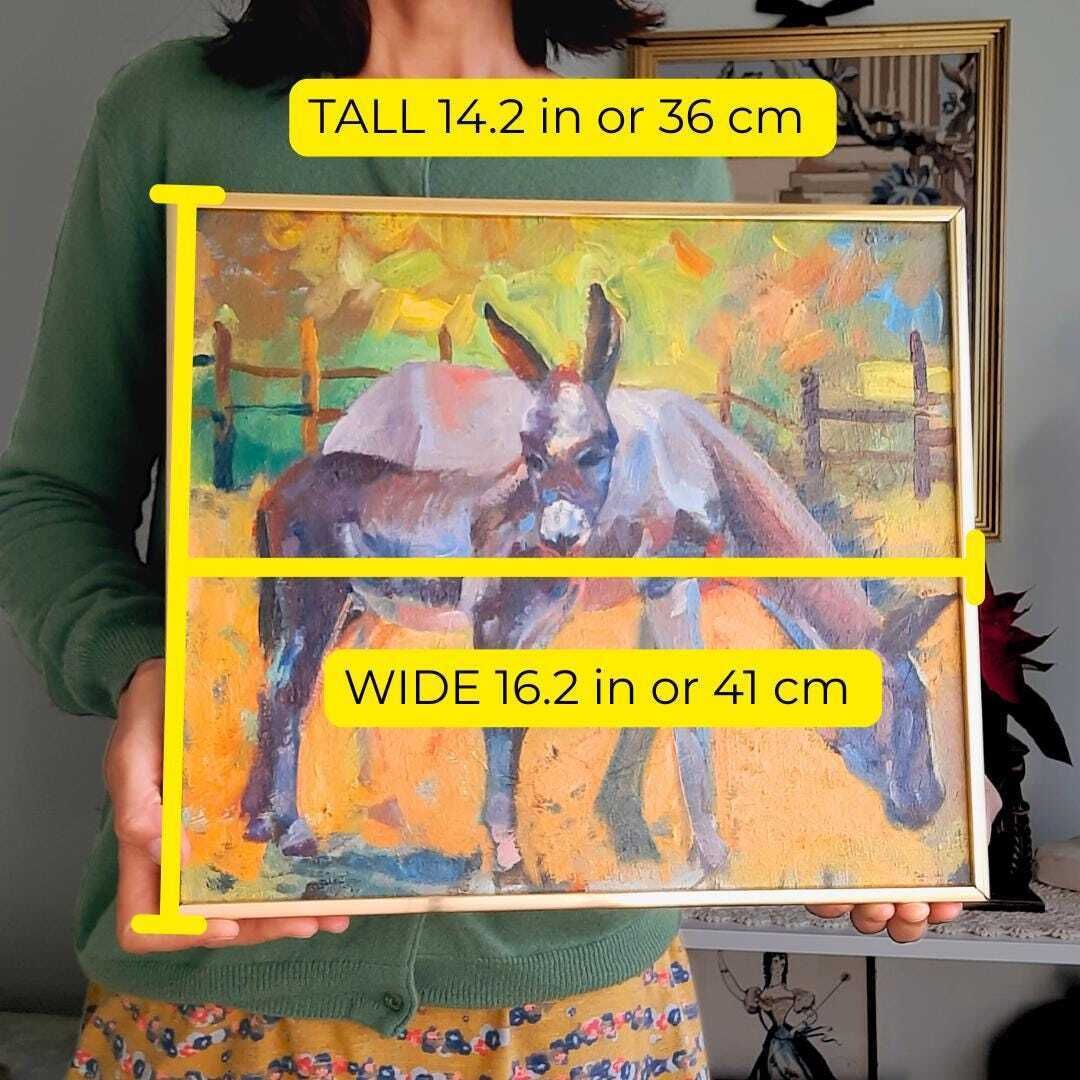Vintage Impressionist Impasto Oil Painting Of Two Donkeys Grazing Framed By William Wright photo for sale