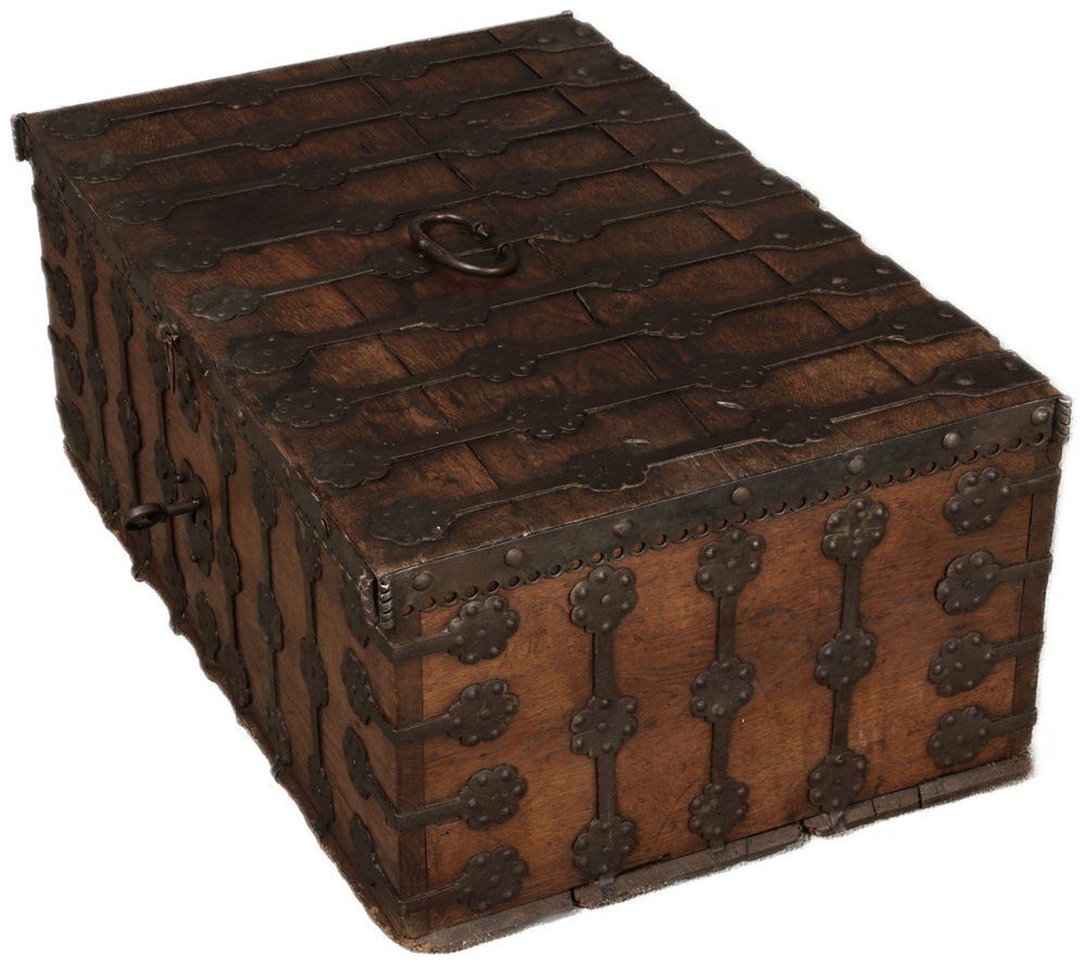 Small Antique Gothic Chest With Iron Bands, 1500 photo for sale
